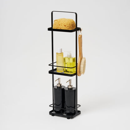 Yamazaki Home Shower Caddy - Three Sizes with props, set against a white background.