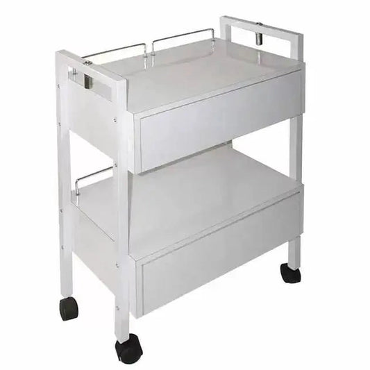 B & S Wooden Trolley with Two Non-Lockable Drawers