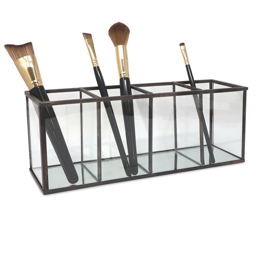 Isaac Jacobs 4-Compartment Organizer - Vintage Brass & Glass - Black