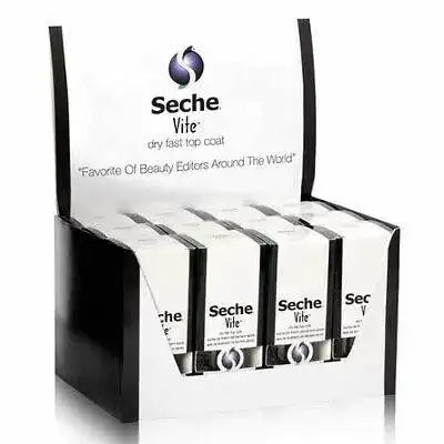 Seche Vite Dry Fast Top Coat 12 piece self-shipper boxed display for retail and salon resale
