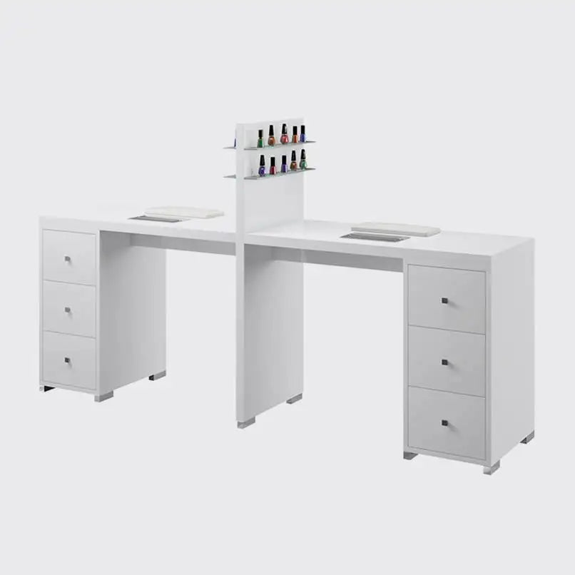 Double Grace Manicure Table - Includes: Double Sided Polish Display, 2 Nail Dust Collectors, 2 Handrest Cusions and 6 Drawers