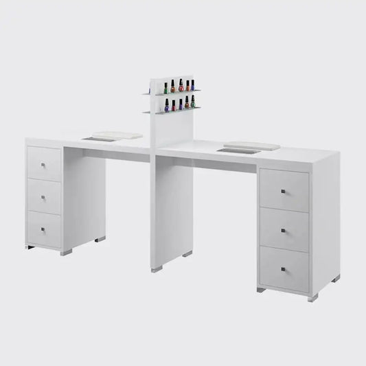 Double Grace Manicure Table - Includes: Double Sided Polish Display, 2 Nail Dust Collectors, 2 Handrest Cusions and 6 Drawers
