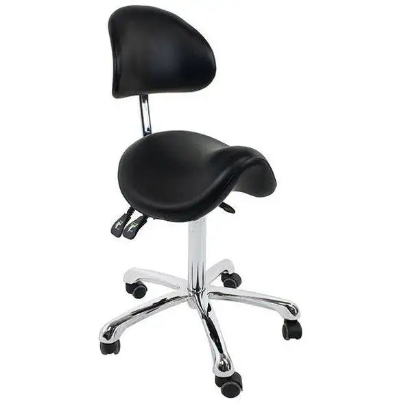 Rolling Saddle Stool with Back Support (3motion) - Silver Fox 1025A - Black