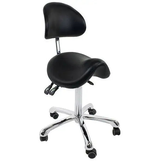 Rolling Saddle Stool with Back Support (3motion) - Silver Fox 1025A - Black