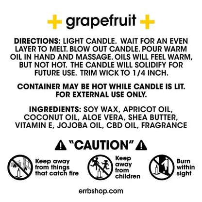 errbshop massage oil candle + cbd    - Grapefruit 6 OZ