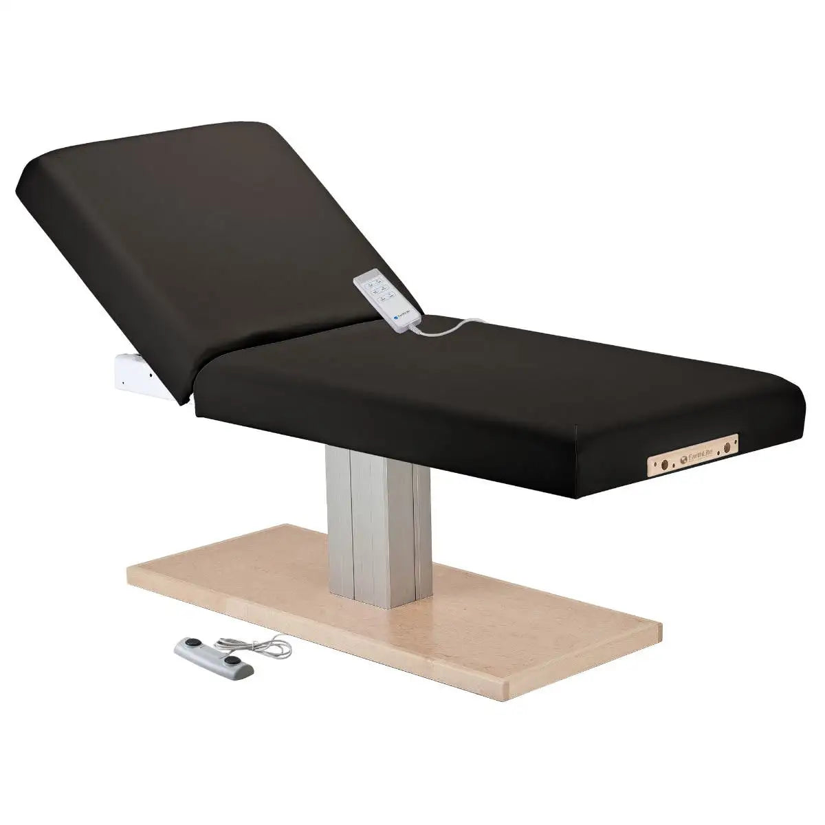 Earthlite Everest Spa electric tilt pedestal table, black with natural maple