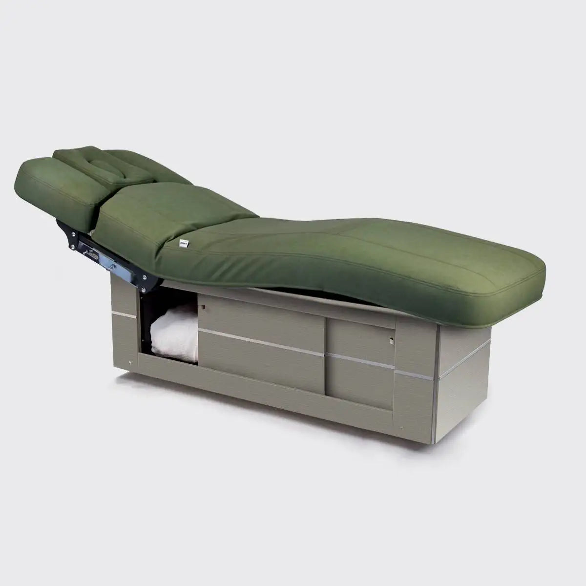 LEMI Florence 3 Motor Electrically Adjustable Height, Back and Legs Multifunctional Spa Table with Storage Cabinet Base, Foot Pedal Control and 4.72" Thick Mattress