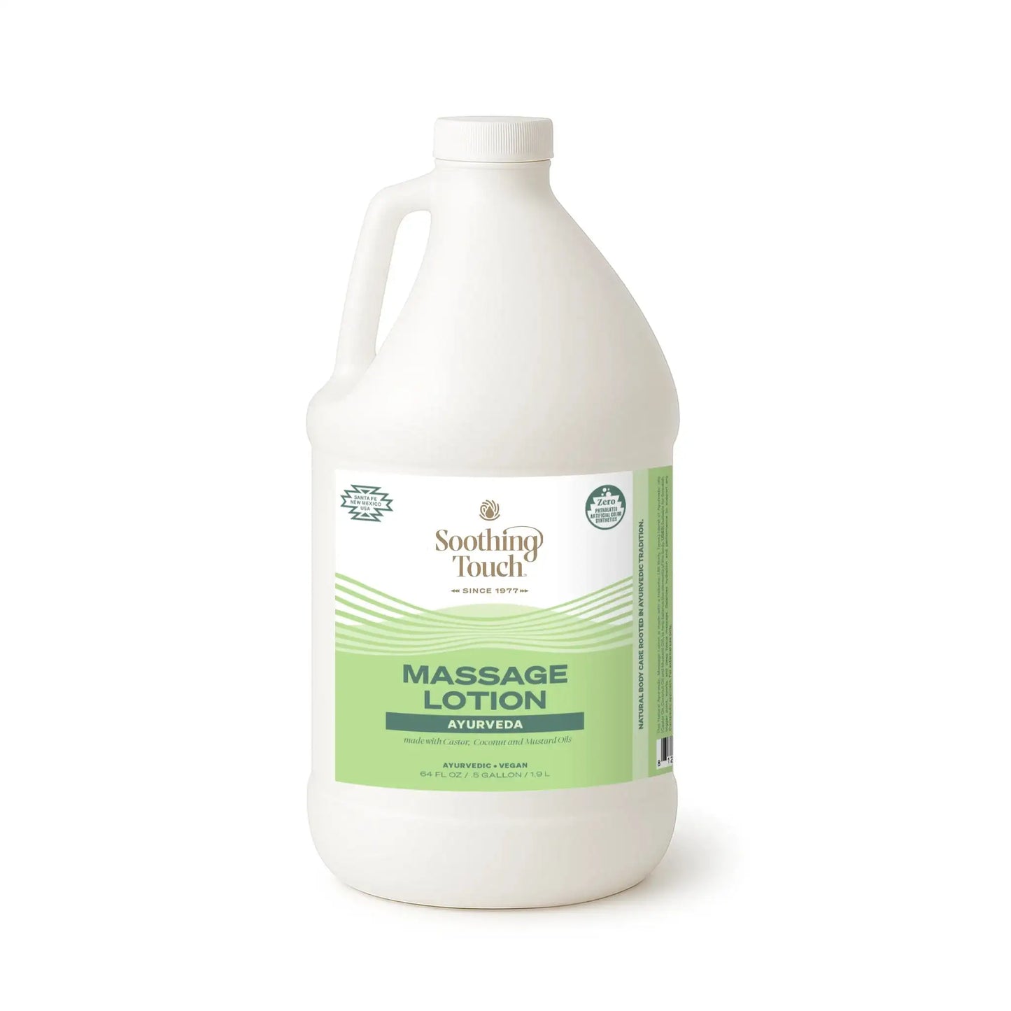 Soothing Touch Ayurveda Fragrance Free Massage Lotion, 1/2 gallon backbar bottle of tridoshic plant-oil professional massage lotion