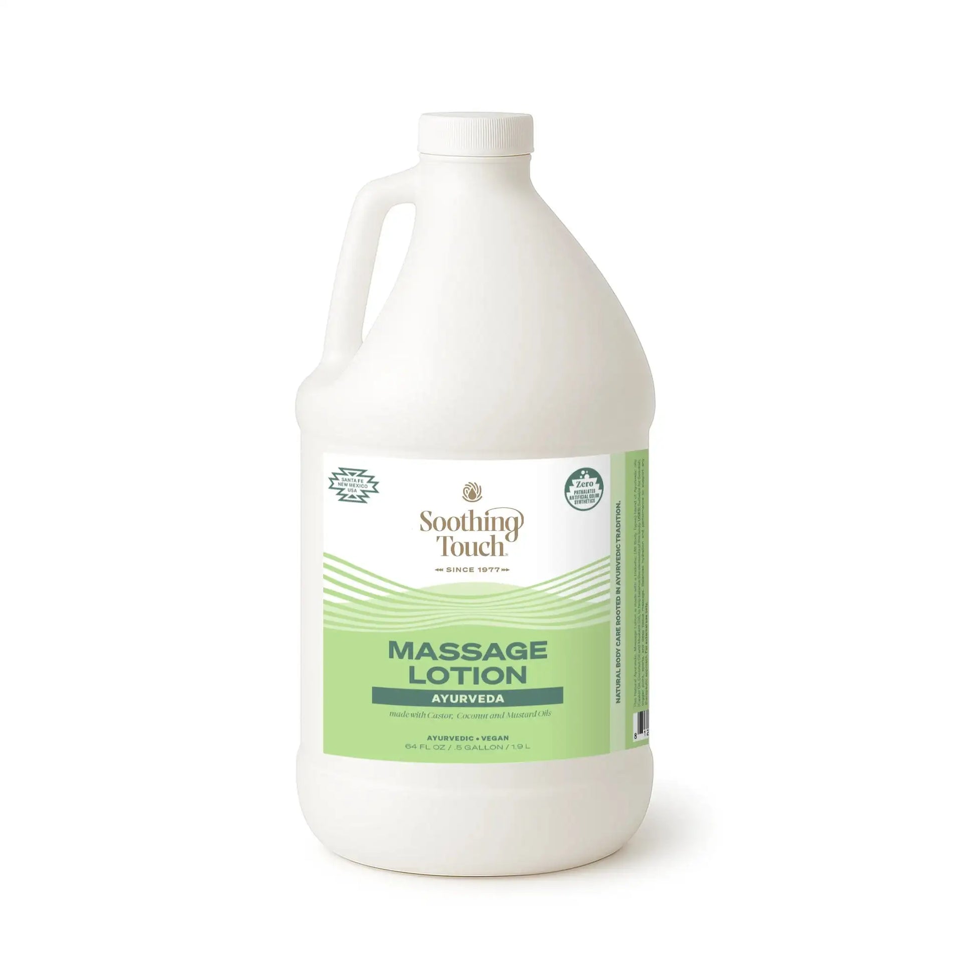 Soothing Touch Ayurveda Fragrance Free Massage Lotion, 1/2 gallon backbar bottle of tridoshic plant-oil professional massage lotion