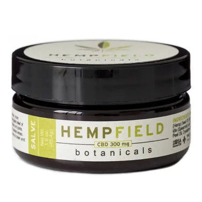 Hempfield Naturals CBD 300 mg Massage Salve in dark amber jar with menthol for muscle relief