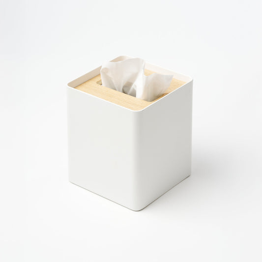 Yamazaki Home square steel tissue box cover with wood top
