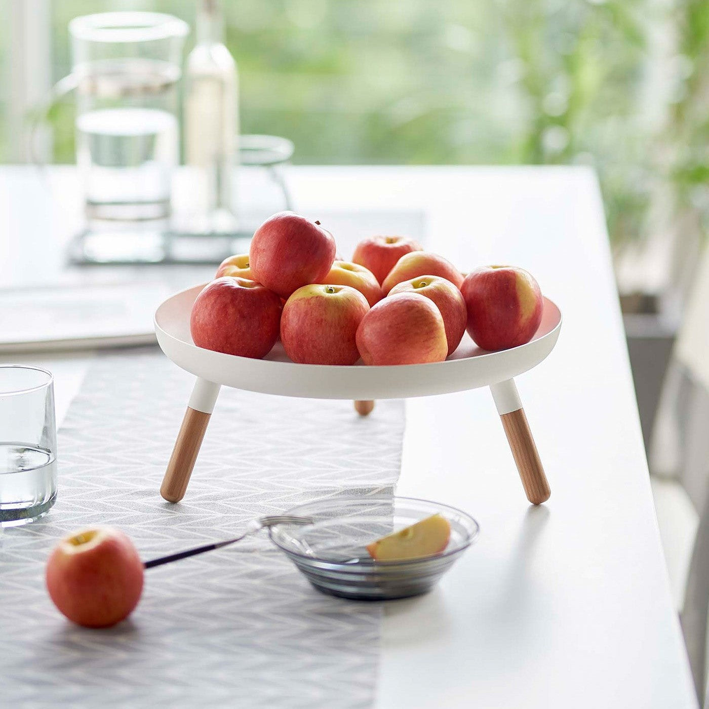 White Yamazaki Countertop Pedestal Tray with apples on top