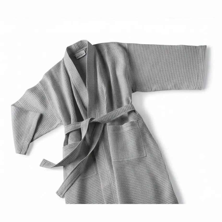 Boca Terry Basic Waffle Kimono Robe - Grey