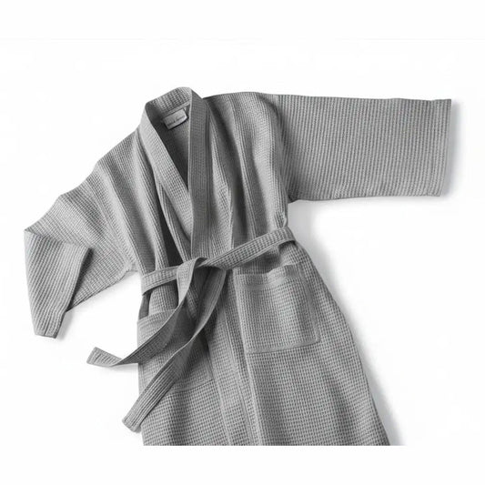 Boca Terry Basic Waffle Kimono Robe - Grey