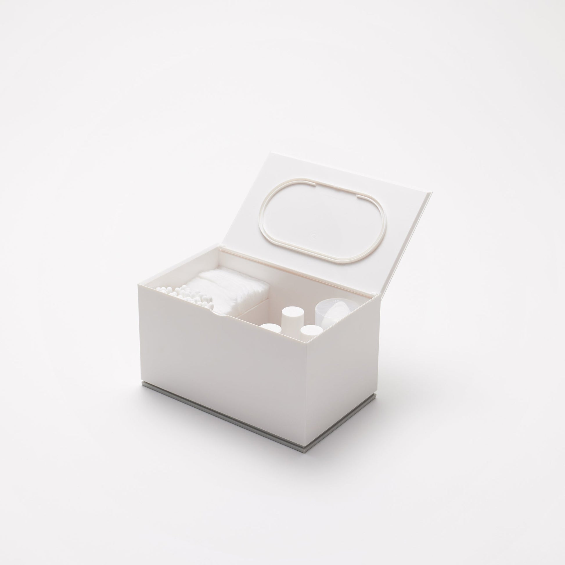 Yamazaki Home Skincare Organizer with props, set against a white background.