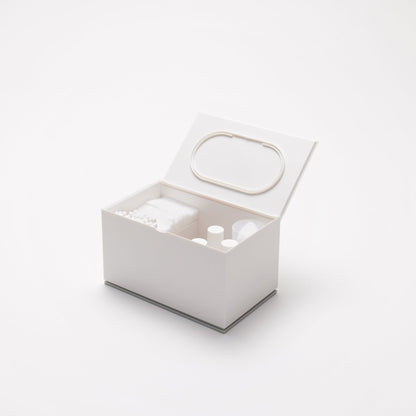 Yamazaki Home Skincare Organizer with props, set against a white background.