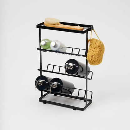 Yamazaki Home Shower Caddy - Three Sizes with props, set against a white background.