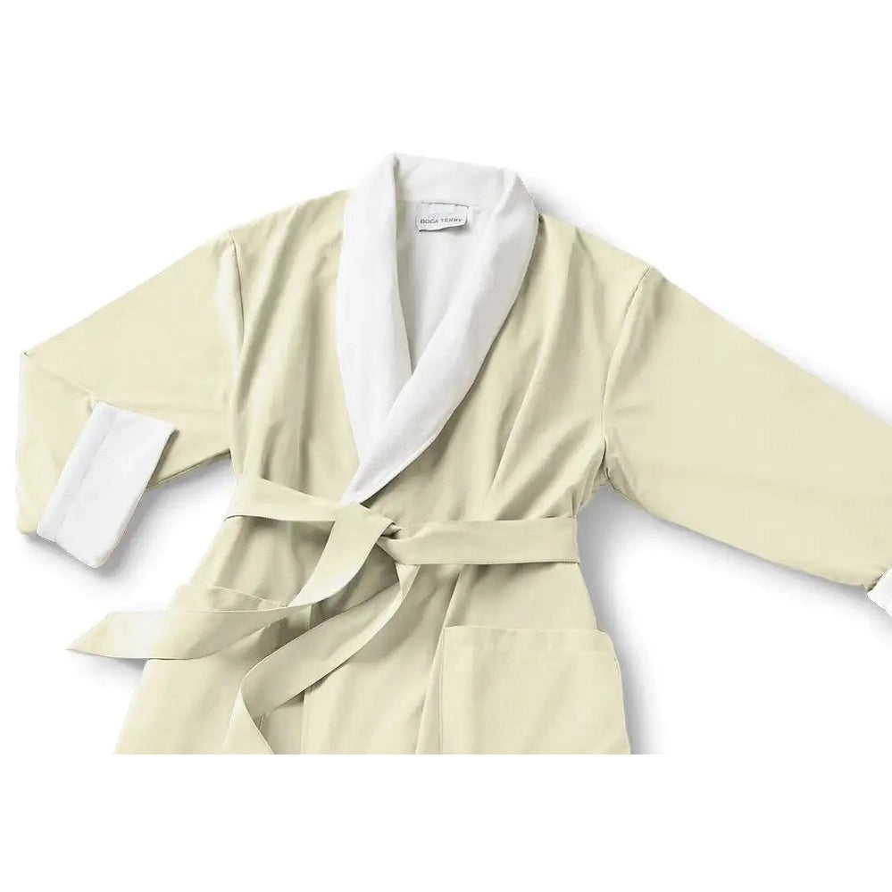 Boca Terry Microfiber Shawl Collar Robe with Plush Lining - Ecru - Medium
