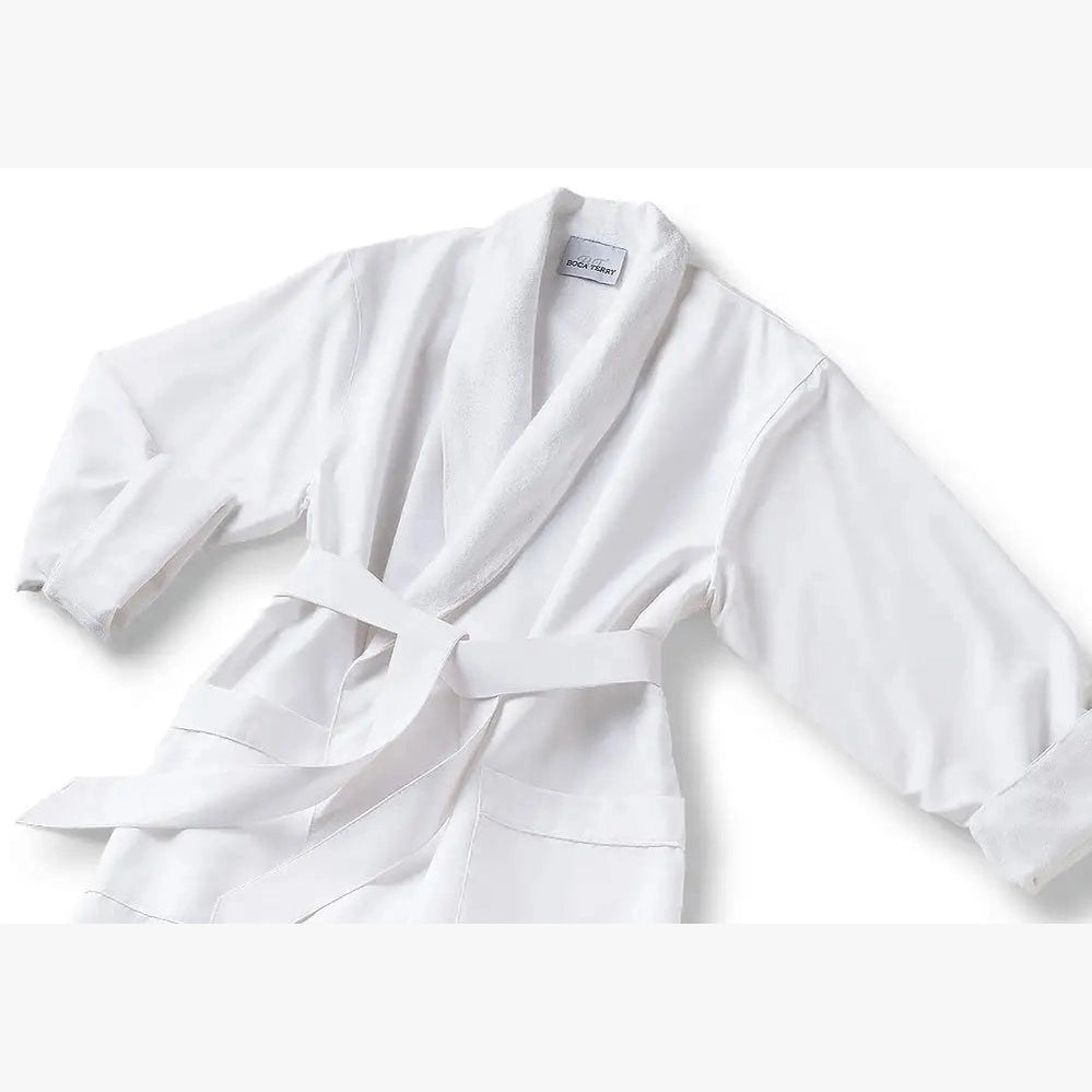 Boca Terry Microfiber Shawl Collar Robe with Plush Lining - White - OSFM