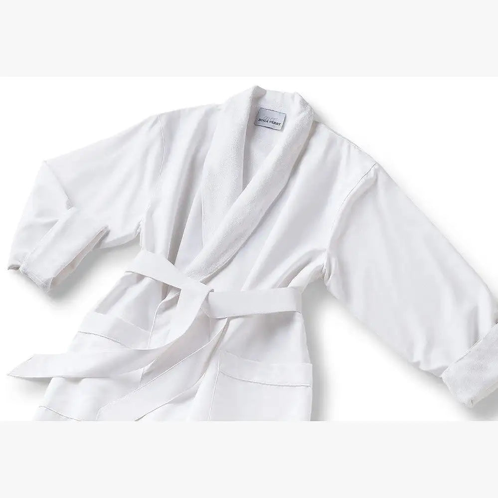 Boca Terry Microfiber Shawl Collar Robe with French Terry Lining - OSFM - White