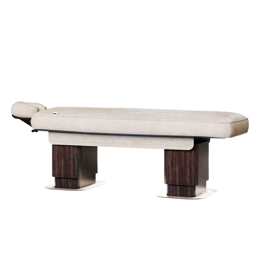 LEMI Milano Classic 3 Motor Electrically Adjustable Height, Back and Leg Multifunctional Spa Table with Double Column Base, Handset Control and 5.9" Thick Mattress - (Natural Frame, Wengé Frame, Milky Frame)