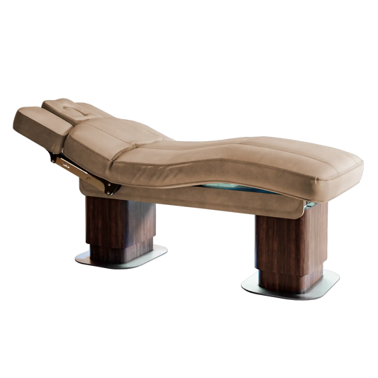 LEMI Milano Evo 3 Motor Multifunctional Spa Table with Electrically Adjustable Height, Back and Legs, Double Column Base and Handset Control - (White Frame, Taupe Frame)