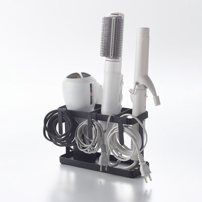 Yamazaki Home Black Hair Tool and Styling Accessory Organizer with hair dryers