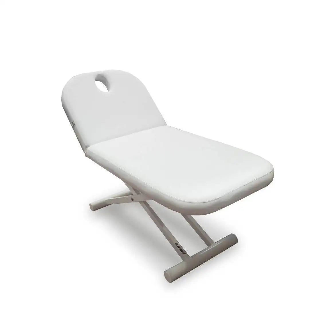 LEMI Next Essential 1 Motor Electrically Adjustable Height, Manual Backrest Top Spa Table With Foot Pedal Control and Wheels - White Frame