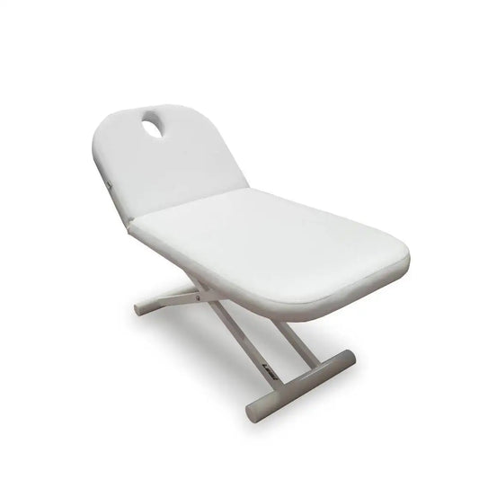 LEMI Next Essential 1 Motor Electrically Adjustable Height, Manual Backrest Top Spa Table With Foot Pedal Control and Wheels - White Frame