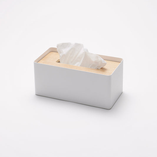 Yamazaki Home rectangular steel tissue box cover with wood top