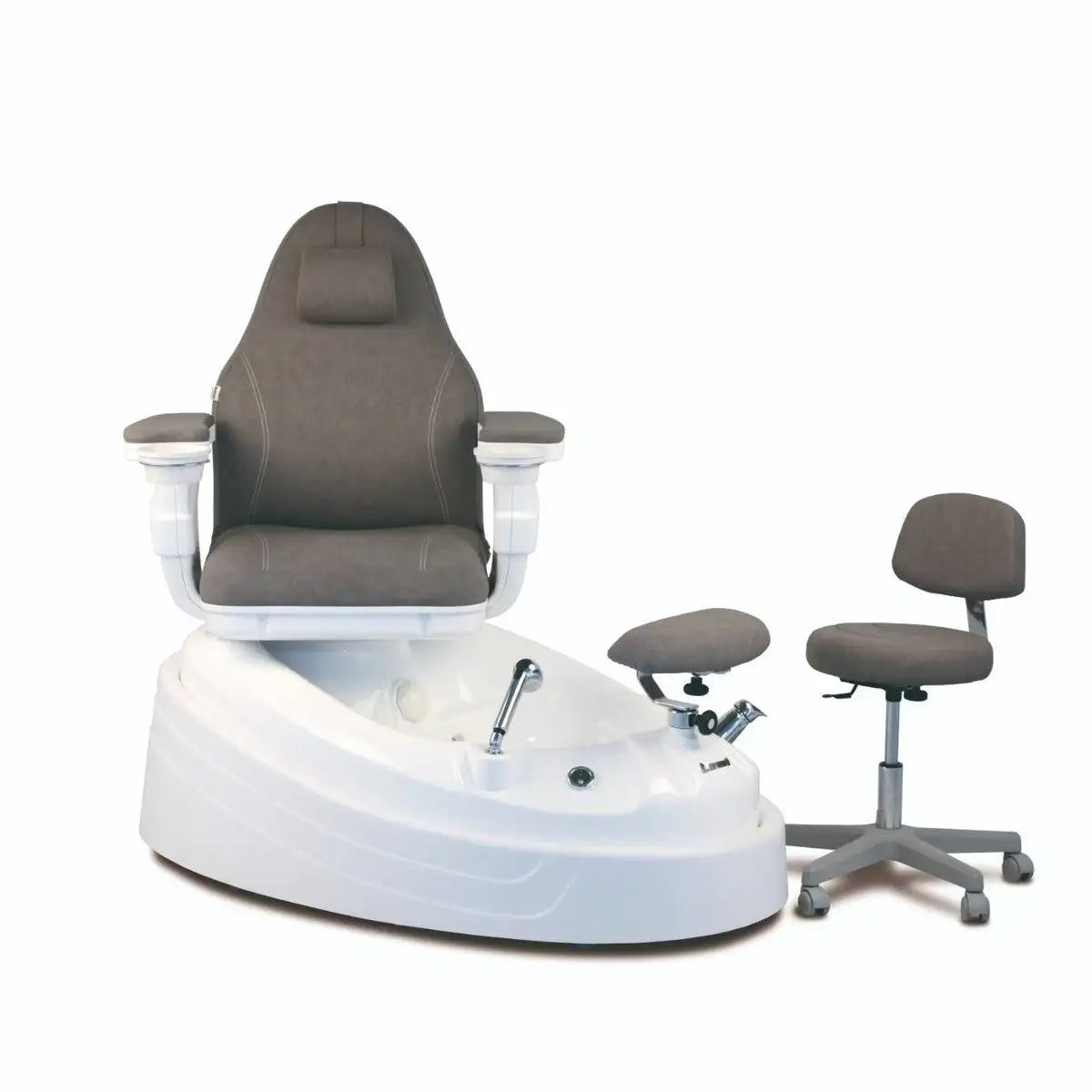 Pedi Spa Manually Adjustable Pedicure Spa Chair With Piped Hydromassage Pedicure Tub (6 Jets), Manicure Bowls, 180° Rotation Seat, Adjustable Foot Support and Ozone Therapy - White Frame