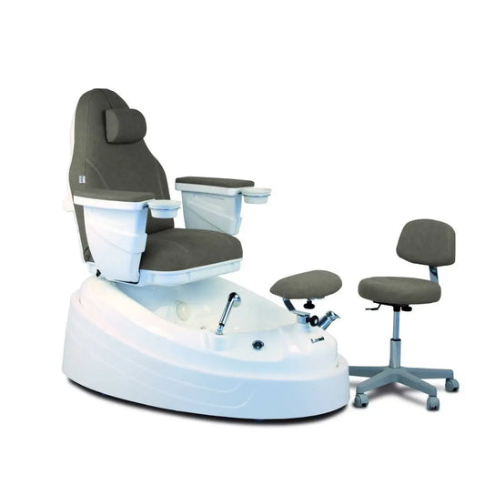 Pedi Spa Manually Adjustable Pedicure Spa Chair With Piped Hydromassage Pedicure Tub (6 Jets), Manicure Bowls, 180° Rotation Seat, Adjustable Foot Support and Ozone Therapy - White Frame