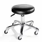 Belava backless technician stool with low pump, aluminum base, riveted rubber wheels