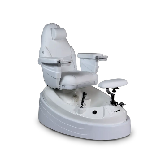 Pedi Spa Eco Manually Adjustable Pedicure Spa Chair With Piped Hydromassage Pedicure Tub (4 Jets), Manicure Bowls, 180° Rotation, and Adjustable Foot Support - White Frame