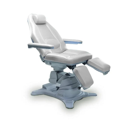LEMI Podo Dream 3 Motor Electrically Adjustable Height, Back, Tilt, Manually Adjustable Leg Rests Beauty Treatment Chair With Flat Armrests, 180° Rotation, Head Support and Foot Pedal Control