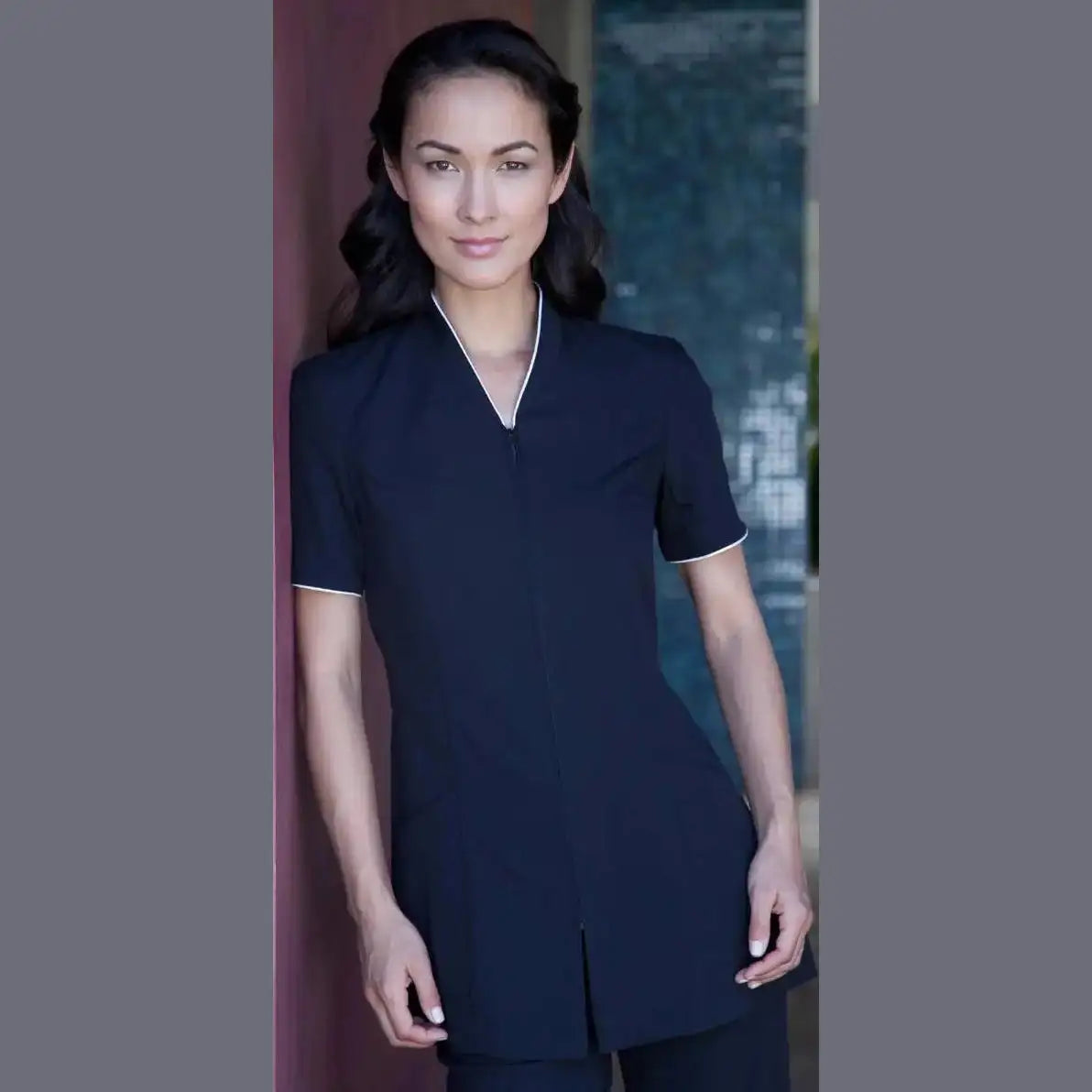 Pravia Jacket Short Sleeve Uniform - Black with White Piping