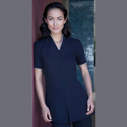 Pravia Jacket Short Sleeve Uniform - Black with White Piping