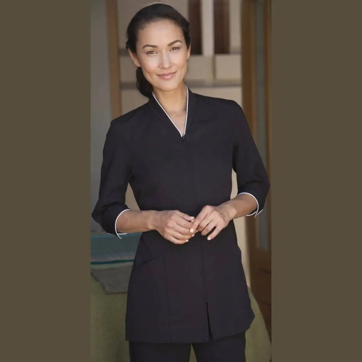 Pravia Jacket 3/4 Sleeve Uniform - Black with White Piping