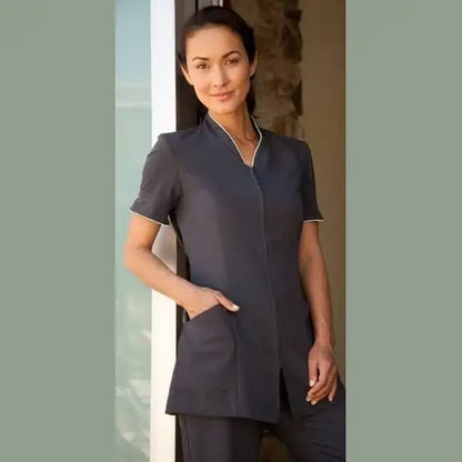 Pravia Jacket Short Sleeve Uniform - Charcoal with White Piping