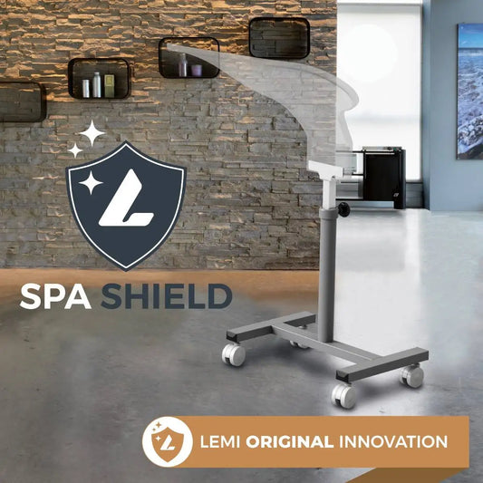 Protective Plexiglass Spa Shield with Adjustable Height and Base With Wheels