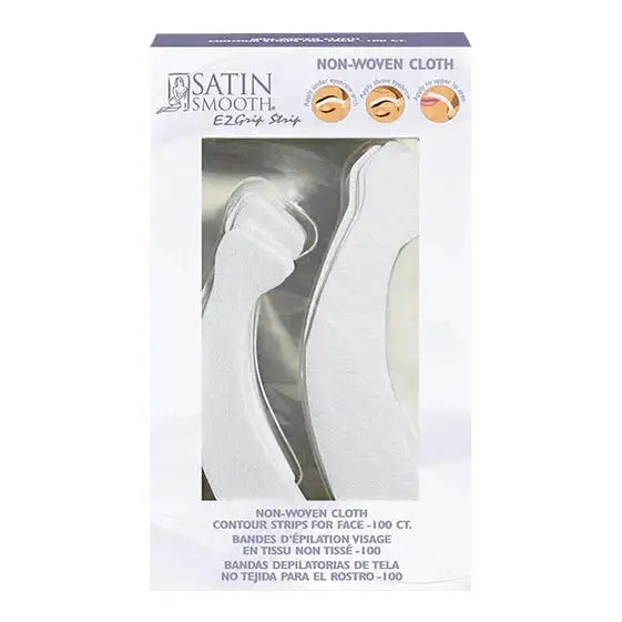 Satin Smooth EZGrip Non-Woven Cloth Contour Facial Strips 100 ct, pre-cut synthetic strips for facial waxing
