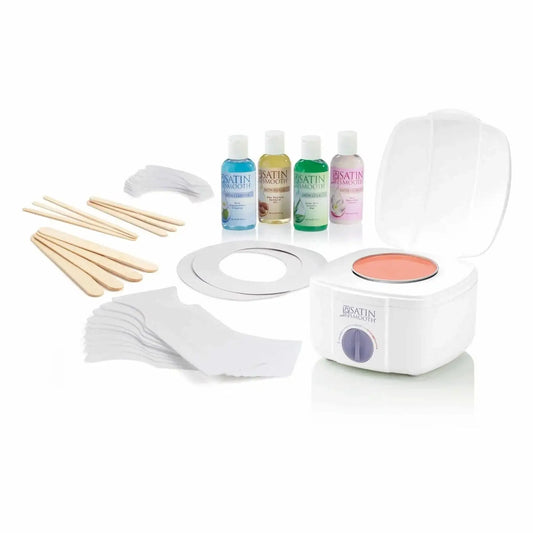 Satin Smooth Single Wax Warmer Kit, complete waxing system with warmer, Deluxe Cream Wax, and pre and post wax line