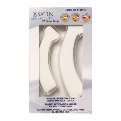 Satin Smooth EZGrip Natural Muslin Contour Facial Strips 100 ct, pre-cut muslin strips for brow and lip waxing