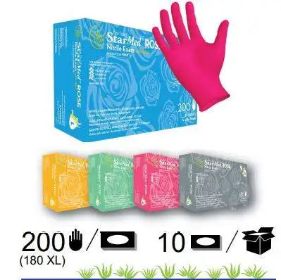 StarMed Rose Pink Nitrile Gloves with Aloe and Vitamin E - X Large - 180 BX