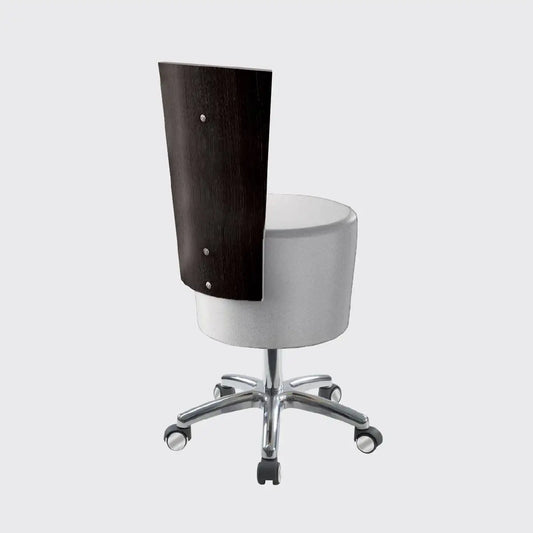 Suite Stool wth Pouff Seat With Fixed Wooden Backrest and Gaslift Regulation and Aluminum Base - Height 18.1"-23.6"