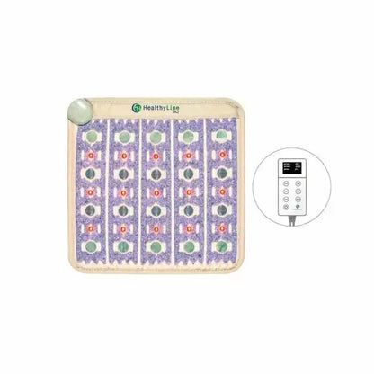 Purple HealthyLine TAJ-Mat PEMF infrared heating pad with remote and gemstone detail