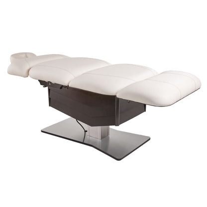Living Earth Crafts Tribeca converted to a flat 73 inch treatment table with extension and face pillow, Chevron base