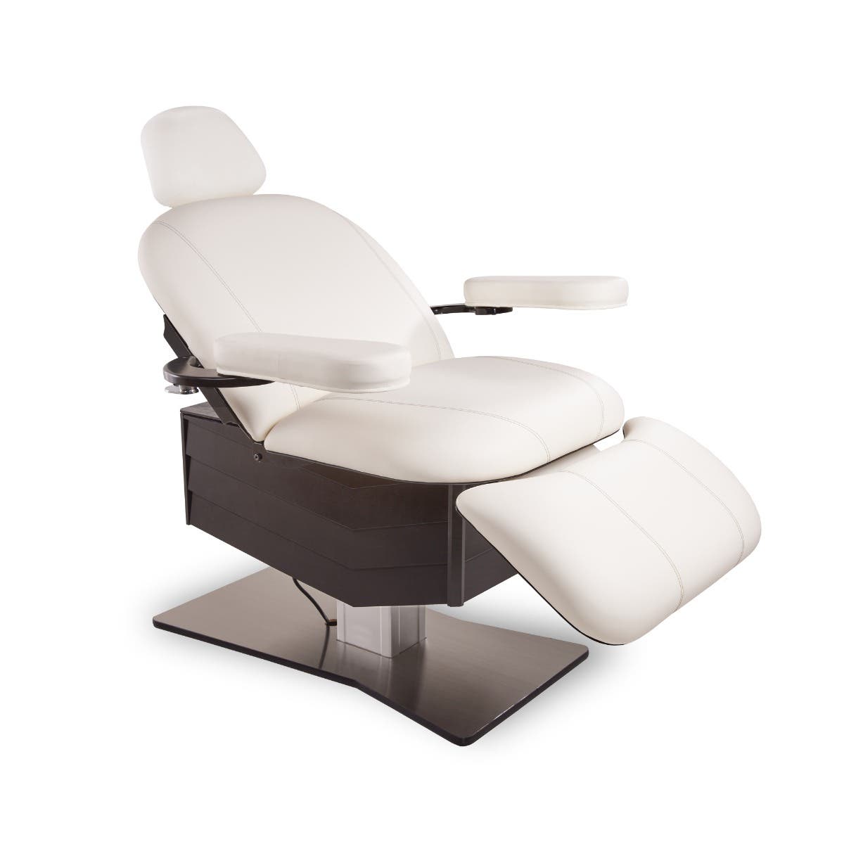 Living Earth Crafts Tribeca All-in-One Medi-Spa Chair, Chevron base, reclined with PivotPerfect side arms