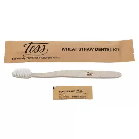 Tess WheatStraw Dental Kit-Toothbrush w/Toothpaste Pkt - 500 per case