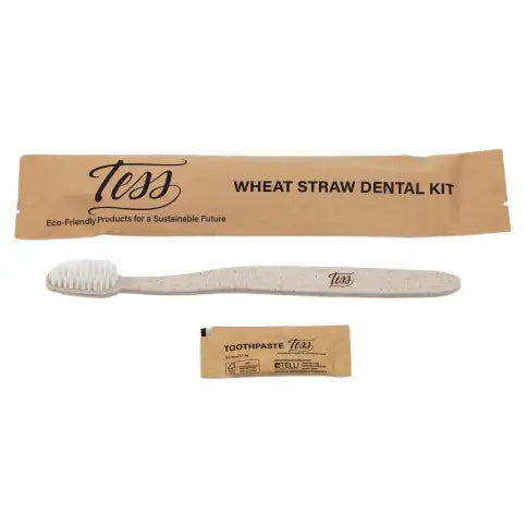 Tess WheatStraw Dental Kit-Toothbrush w/Toothpaste Pkt - 250 per case